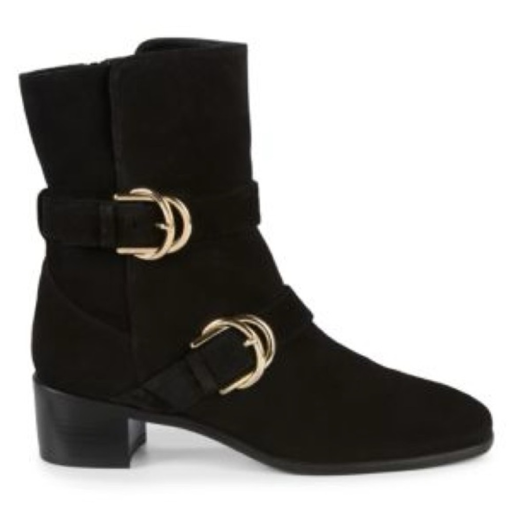 Stuart Weitzman Britain Suede Boots Black and Gold - Picture 2 of 11
